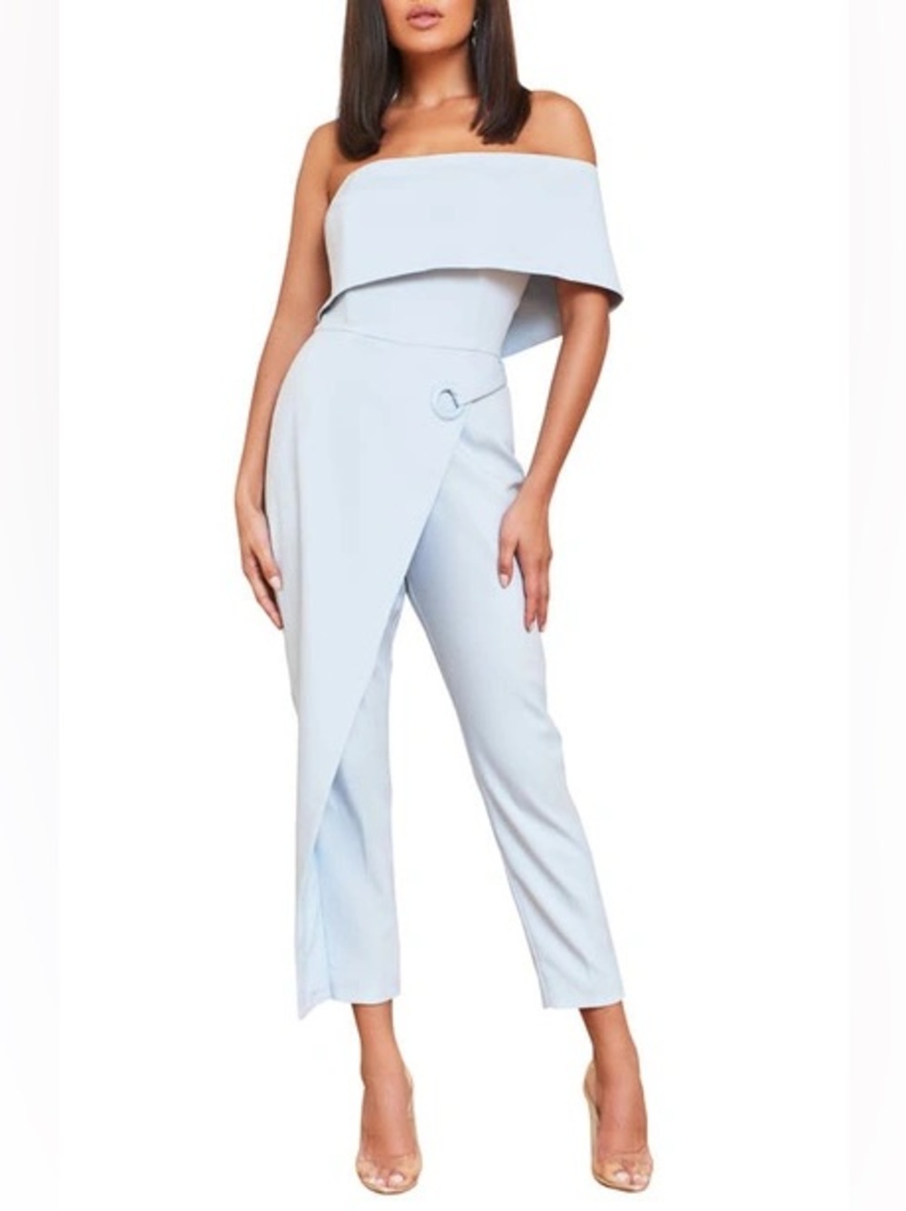 LAVISH ALICE Grommet Asymmetrical Off The Shoulder Jumpsuit Baby Blue - NWT Sz 4